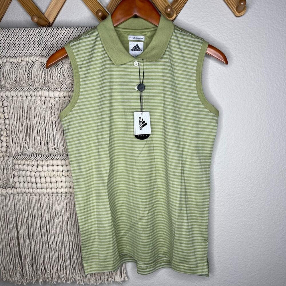 Adidas Green Striped Sleeveless Golf Polo Small